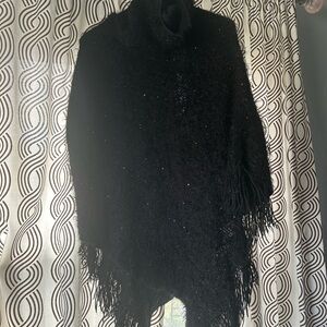 Black Fringe sparkle Poncho sweater